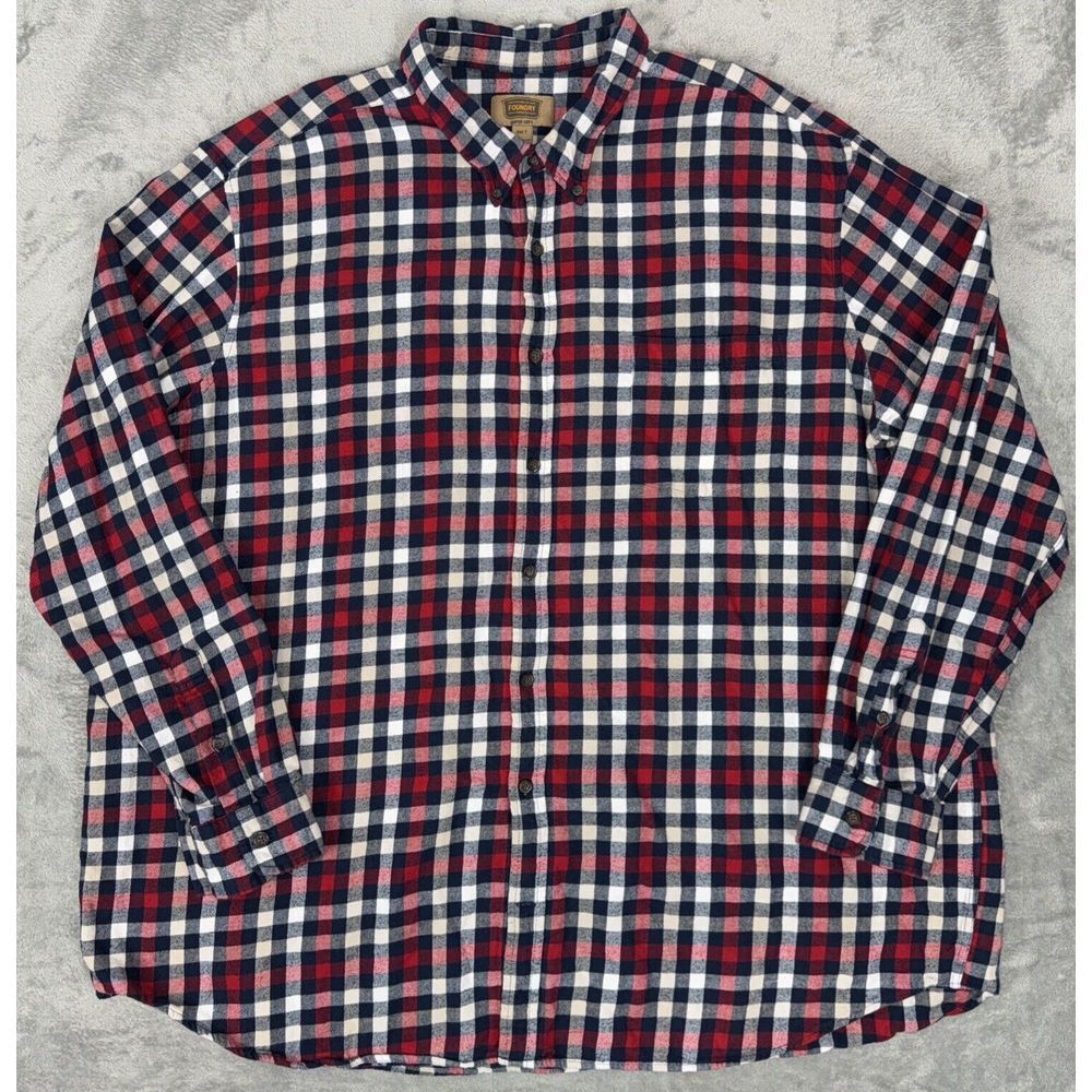 The Foundry Supply Co Flannel Shirt Mens 3XLT 3XL Tall Plaid Red Black L/S